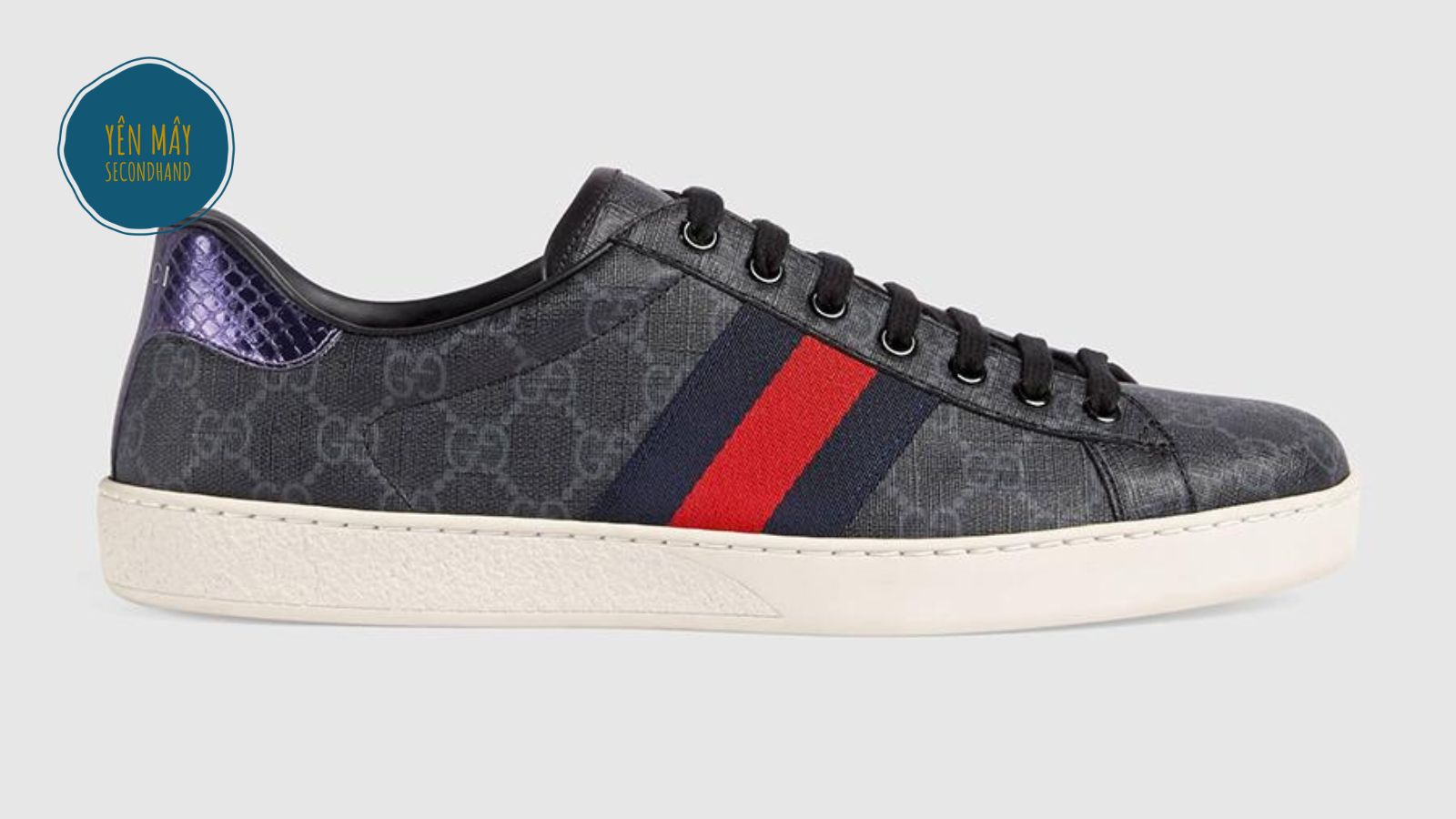 Giày Ace Gucci Signature Sneaker Màu Đen