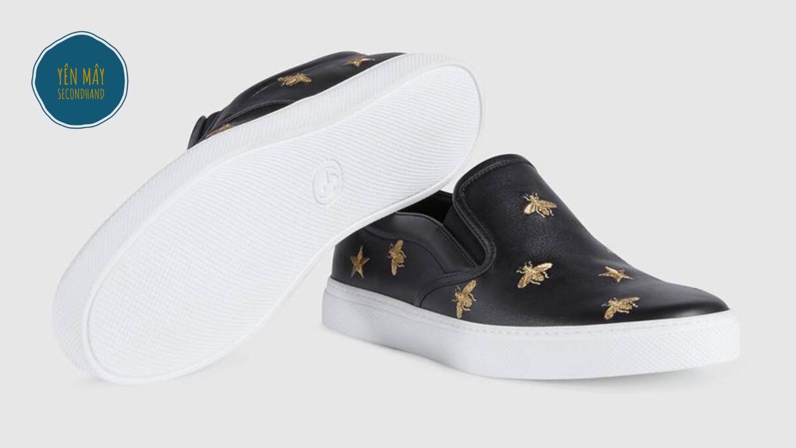  Giày Gucci Leather Slip-on Sneaker With Bees Màu Đen