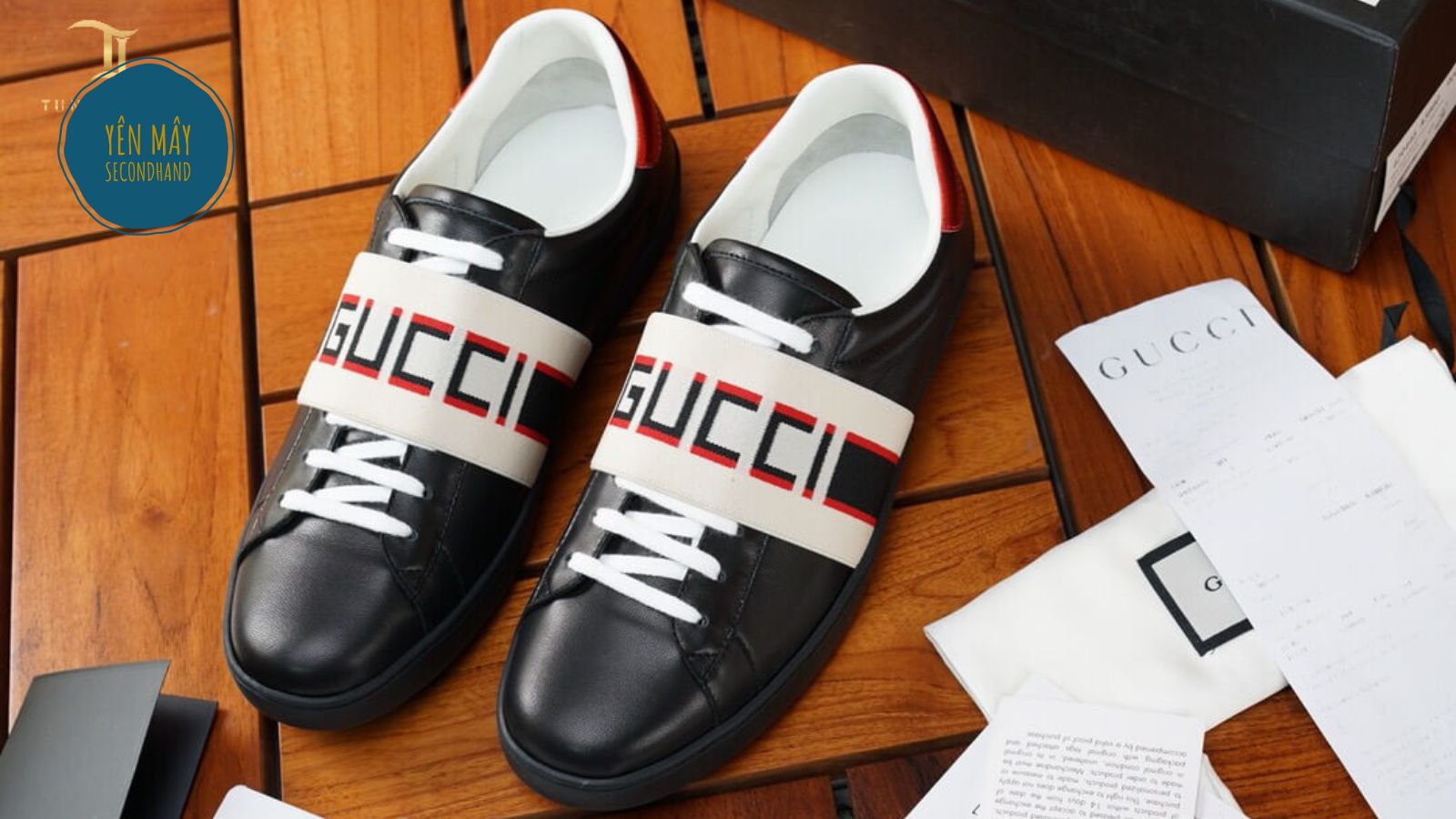  Giày Gucci Men’s Ace Gucci Stripe Sneaker Màu Đen