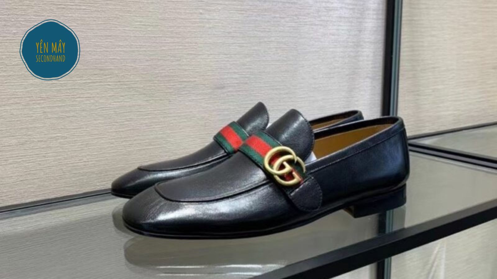  Giày Gucci Men’s Leather Horsebit Loafer With Web Màu Đen