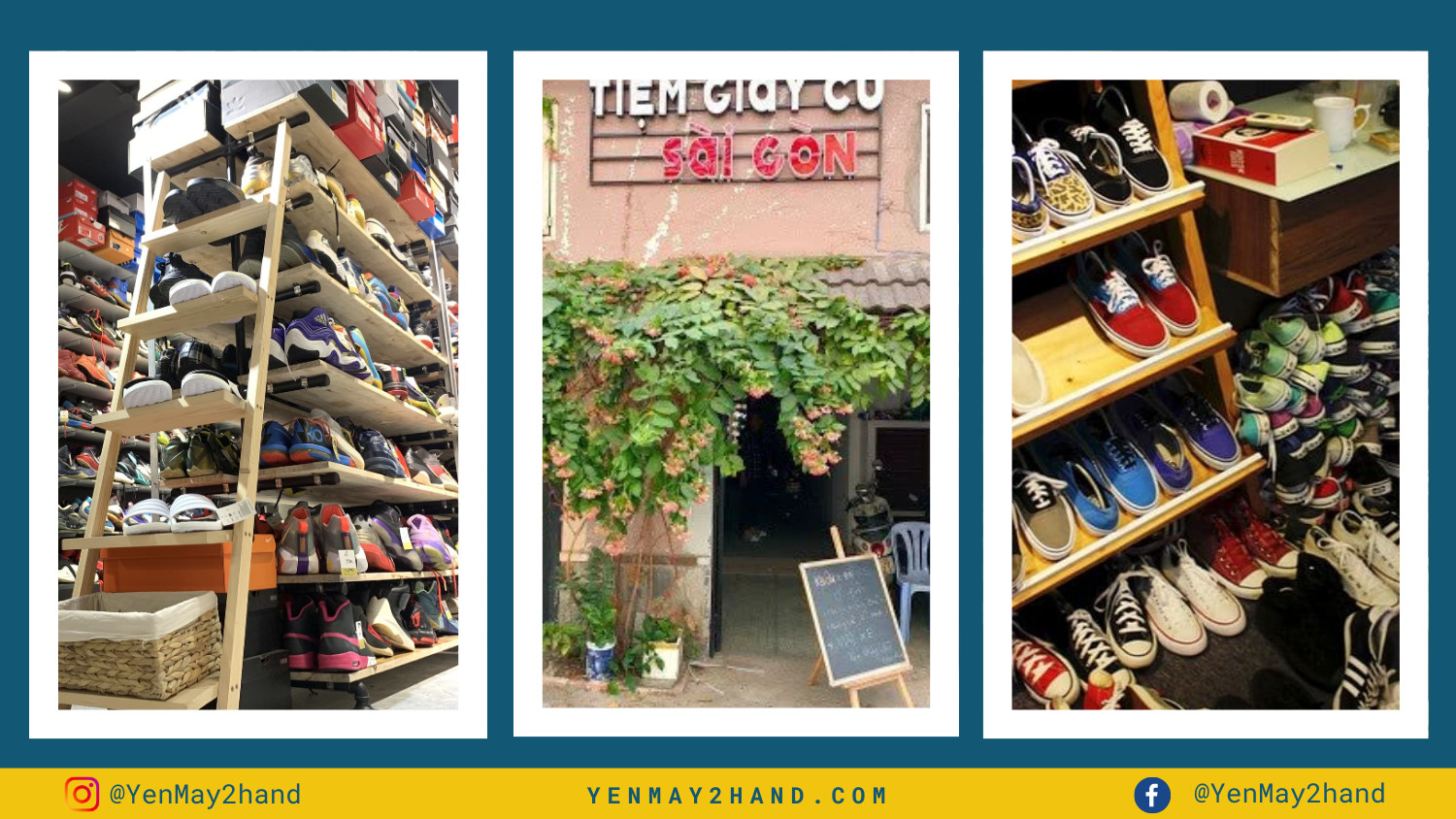 Giày và cửa hiệu tại Tiệm giày cũ Sài Gòn