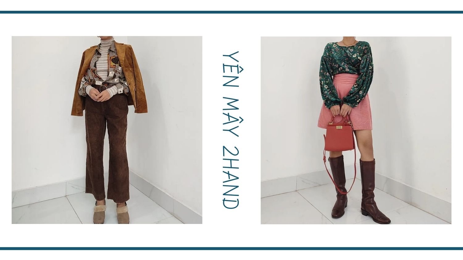 Hai người mẫu đang mặc đồ vintage ở Yên Mây 2hand