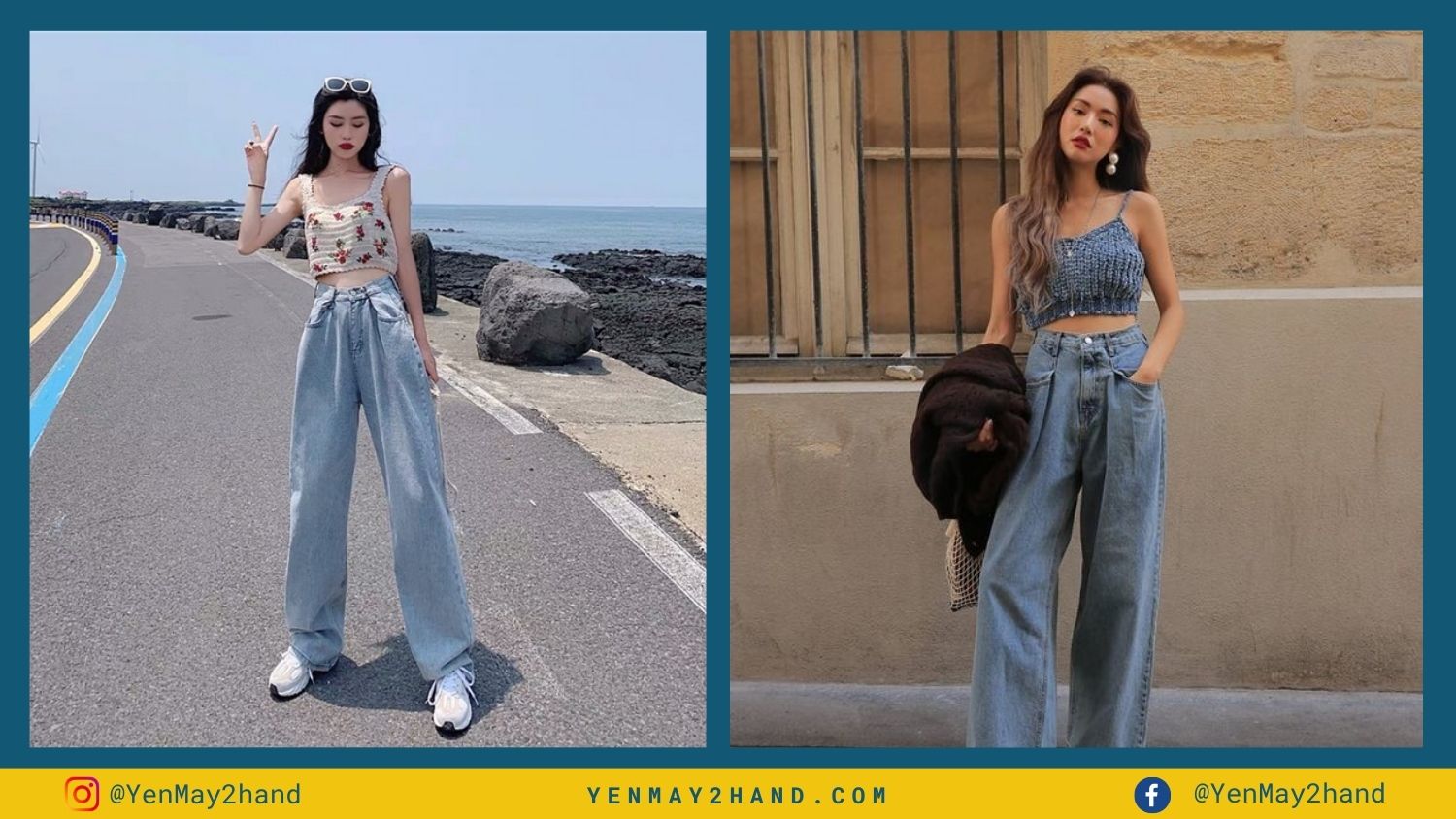 áo 2 dây vintage và quần jeans