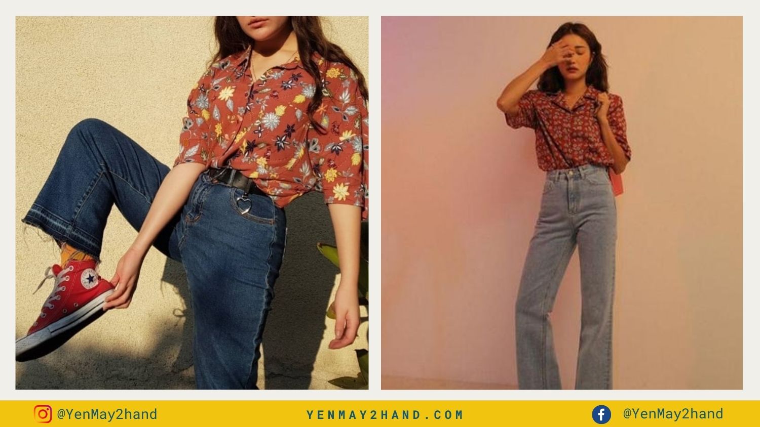 áo vintage nữ và quần jeans